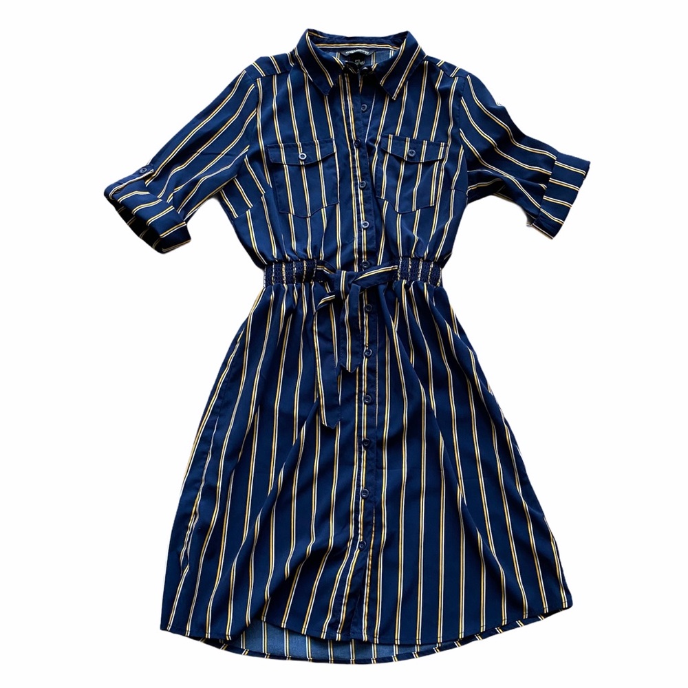 Vintage Inspired Striped Polo Shirt Dress with Waist Tie. Millennium Brand